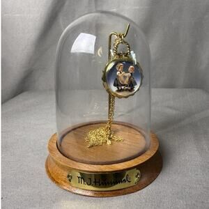 Vintage MJ Hummel Spring Dance Pocket Watch Pendant Necklace With Glass Case